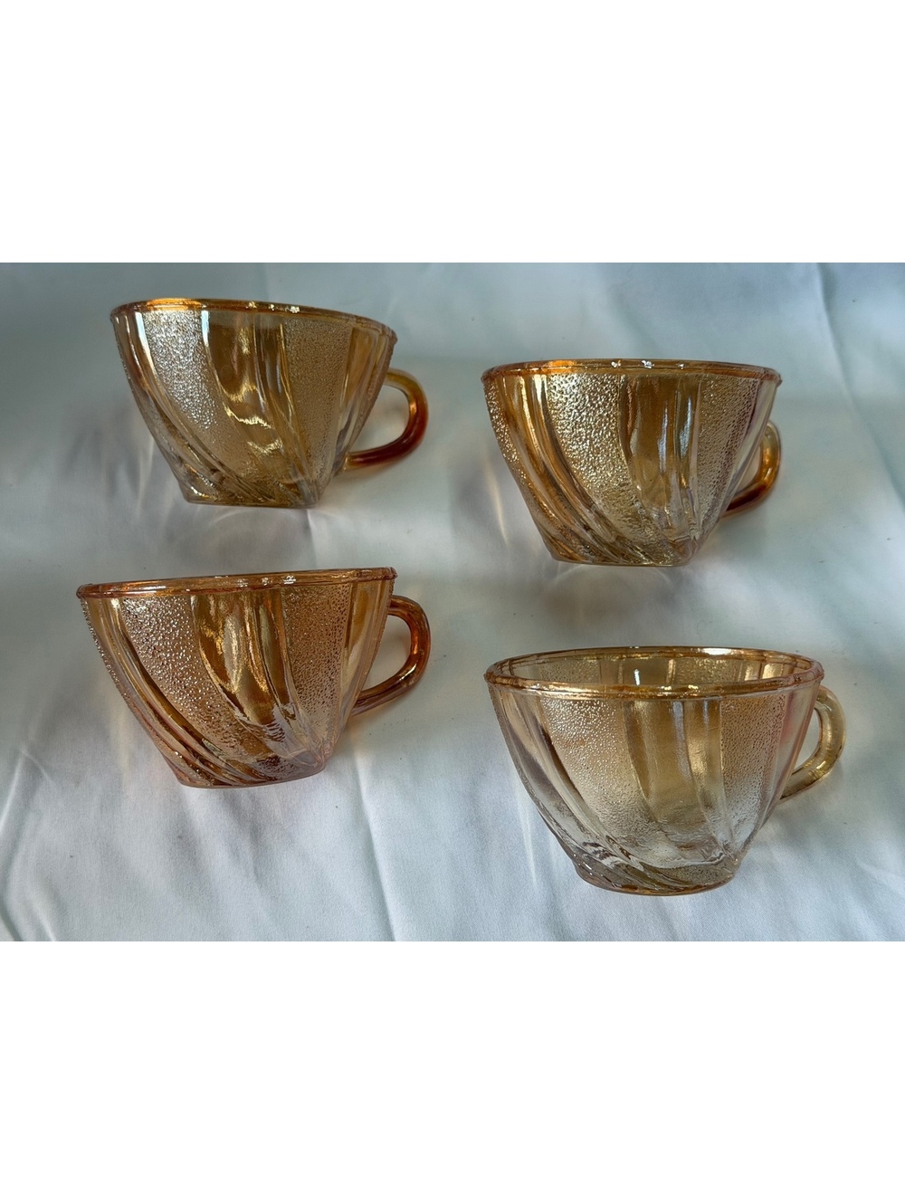 Vintage Amber Carnival Glass Set of 4 Marigold Swirl Optic Coffee Tea Cups